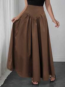 2025年秋季及初秋优雅女裙，适合约会、学生装、日常出行、百搭休闲、海滩度假等多种场合。优雅休闲女裙，纯色设计，收腰剪裁，褶裥工艺，梭织面料，多种颜色可选，适合外出和居家穿着。 - 咖啡棕 - 查看 5