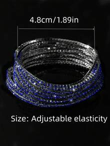 Set de 12 pulseras elásticas con rhinestones brillantes de color rosa, pulseras rosas de estilo Y2K para fiesta, boda, accesorios de novia - Negro pistola y azul real - Ver 3