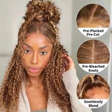 NARNI 30 36 Inch Highlight 360 Deep Wave Wig Hidden Invisible Strap 360 Full Lace Front Wigs Human Hair 250% Density Ombre Honey Blonde Drawstring Wig Human Hair For Women Pre Plucked Colored 4/27 Glueless Curly Wig Human Hair - S4/27 - View 11
