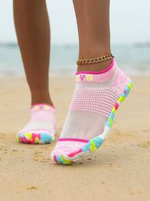 ZVB 情侣赤脚水鞋，软底女士沙滩鞋，适合游泳、潜水、钓鱼、户外、速干、防滑、透气、夏季 - 白粉 - 查看 15