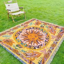 Outdoor Blanket With Floral & Sun Pattern, Bohemian Jacquard Weave Blanket - Picnic Blanket, Camping Blanket, Sofa Blanket, Nap Blanket, Air Conditioning Blanket, Wall Hanging, Thick & Soft, Non-Fading & Pilling, Suitable For Home Decor And Outdoor Use