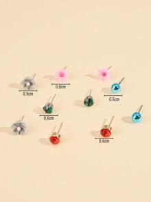 30 Pairs Flower & Rhinestone CCB Mixed Stud Earrings Set, Suitable For Gifts And Daily Wear, Teens - one-size - View 4