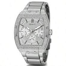Guess Relógio Multifuncional de Quartzo com Cristal Phoenix GW0094G3 para Homens, Pulseira de Aço Inoxidável Preta, Mostrador em Formato de Barril, Relógio de Pulso de Luxo, Adequado para Uso Diário e Estilo de Rua, Presente da Moda para Homens, Ideal para Namorado - Prata - Visão 1