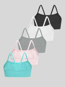 5件装女童纯色简约舒适透气吊带背心文胸，无缝柔软，适合学生日常穿着内衣