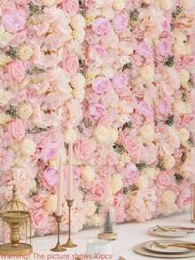 1Pc Flower Wall Panel For Flower Wall Backdrop, 12.6*12.6inch Pink Faux Roses Hydrangea Artificial Flower Panels Artificial Floral Backdrop For Wall Decor, Party Wedding Decor, Bridal Shower/Baby Shower Decor, Valentine Day, Gift - Màu Hồng baby - Xem 1