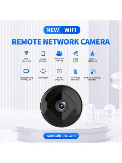 1pc Intelligent Mini Wireless Indoor Security Camera, 1080P HD, Support 2.4G Wi Fi Connection, Night Vision, Voice Intercom, Portable Application Control, USB Power Supply, Rechargeable Lithium Battery, Convenient Installation, Home Monitoring. view 2