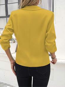 2026 Early Spring Curated Collection Women's Vestidos De Fiesta Elegantes Christmas Outfit Winter Clothes For Women Casual Blazers Open Front Long Sleeve Work Office Suit Jackets Blazer Business Casual Outfits Clasi Solid Color Casual Jacket With Gathered Cuffs, Spring & Autumn,Teacher Outfits For Women Ruched-Sleeve Statement Outerwear,Elegant Commute Blazer Vibrant Statement Style,Polished Retro Vibe,Everyday Eye-Catching Piece Tailored Waist-Fitted Silhouette,Ruched-Sleeve Detail,Minimalist Lapel Collar Basic-Item Color-Contrast Pairing,Dual Office-Date Wear,High-Saturation Hue To Elevate Looks Ruched-Sleeve Design Detail,Tailored Slightly Waist-Fitted,Minimalist Button-Free Silhouette Basic Pieces Balance Bold Hues,Blazer + Casual Wear Mix-And-Match,Office-Date Scene Transition - Màu vàng - Xem 5