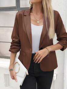 2026 Early Spring Curated Collection Women's Vestidos De Fiesta Elegantes Christmas Outfit Winter Clothes For Women Casual Blazers Open Front Long Sleeve Work Office Suit Jackets Blazer Business Casual Outfits Clasi Solid Color Casual Jacket With Gathered Cuffs, Spring & Autumn,Teacher Outfits For Women Ruched-Sleeve Statement Outerwear,Elegant Commute Blazer Vibrant Statement Style,Polished Retro Vibe,Everyday Eye-Catching Piece Tailored Waist-Fitted Silhouette,Ruched-Sleeve Detail,Minimalist Lapel Collar Basic-Item Color-Contrast Pairing,Dual Office-Date Wear,High-Saturation Hue To Elevate Looks Ruched-Sleeve Design Detail,Tailored Slightly Waist-Fitted,Minimalist Button-Free Silhouette Basic Pieces Balance Bold Hues,Blazer + Casual Wear Mix-And-Match,Office-Date Scene Transition - màu nâu - Xem 4