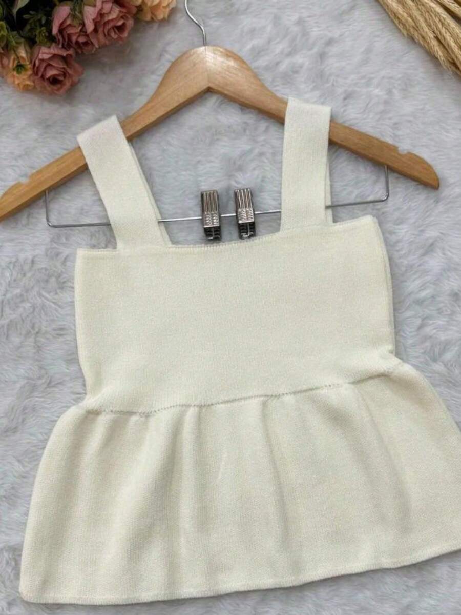 Women's Tank Top With Ruffle Peplum Tricot Modal Summer 2025 Realize Trico Rodadinha - Blanco - Ver 1