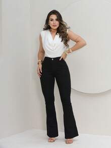Women's Flare Jeans, High Waist, Bell Bottom - 黑色 - 查看 1