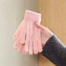 1 Pair Warm Knitted Fingerless Gloves, Solid Color Touch Screen Knitted Gloves, Thickened Thermal Lining Cycling Gloves