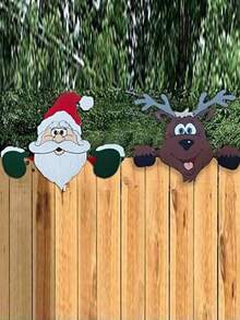 2 pièces Sonde de clôture de Noël - Conception du Père Noël et du cerf, décorations de jardin extérieur, idéal pour les célébrations de vacances à la maison et dans la cour, décorations de Noël extérieures, décorations de cour, conception d'animaux joyeux