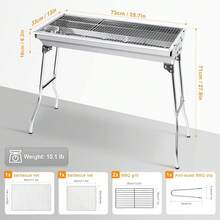Parrilla de carbón, parrilla de carbón portátil con parrilla de acero para barbacoa, parrilla plegable, camping, picnic, al aire libre, jardín - Plateado - Ver 6