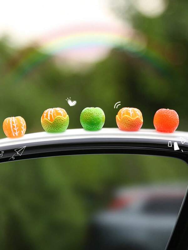 1 pieza Decoración fresca y linda de naranja simulada para el espejo retrovisor de la consola central del automóvil, decoración de paisaje de jardín, balcón, maceta, accesorios de micro paisaje de plantas lindas