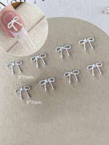 50Pcs Mini Bows Hearts For Nails, Small Tiny Bows Charms For Natural Short Nail Toe Nails Spring Summer Fairy Nails, Silvery Metal Alloy Heart Nail Charms For Makeup Eye Gems,Bows For Crafting Nail Supplies - Multicolor - View 8