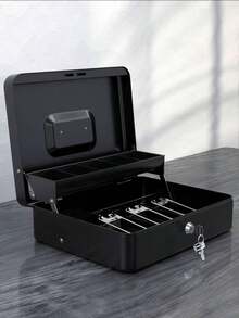 Cashmate Mini Steel Hand Cash Box With Dial Key, Coin Case, And Organizer For Bills, Features Three Spring Clips, Anti-Theft, Approx. 12.2" W X 9.2" D X 3.5" H
