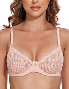 Women's Sexy 1/2 Cup Lace Bra Balconette Mesh Underwired Demi Shelf Bra Unlined See Through Bralettehalloween - Hồng nude - Xem 12