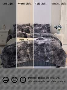 3 Stücke Grau Batik Kunstpelz Fleece Kuschelige Bettbezug Set (1*Bettbezug + 2*Kissenbezüge), geeignet für Schlafzimmer & Gästezimmer, maschinenwaschbar