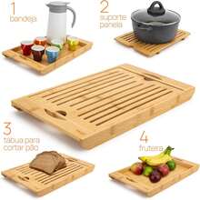 Tabla de cortar pan de bambú con recogedor de migas, bandeja para servir pan, bandeja para hornear, para el hogar, hotel, restaurante, utensilios de cocina, decoración de mesas - Natural - Ver 6