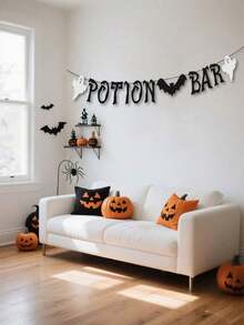 Halloween Decor Halloween New Black Glitter Potion Bar Halloween Banner, Bat Ghost Element Sign, Halloween Party Decorations Halloween Witches Haunted House Decoration Banner