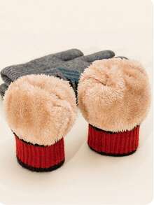 Luvas de inverno, fio de malha, tela sensível ao toque de cinco dedos com veludo grosso, luvas quentes para jogos, masculinas e estudantes, para viagem