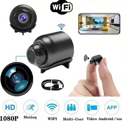 1pc Mini Smart Wireless Security Camera, High-Definition Camera, Support For Wi-Fi, Portable, Motion Detection, Application Control, Multi-User, Audio Alarm, USB Power Supply-No Battery-Very Suitable For Home, Office, Elderly, Children And Pets Monitoring.