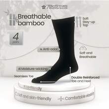 Men's Bamboo Crew Dress Socks 4-Pack, Breathable & Seamless - Black - View 11
