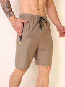 Bermuda Shorts Plain Imported Men's Ice Silk Gym Spandex Casual Yoga Shorts Quick Drying Fat Plus-Size G1 G2 G3 G4 - 淺棕色 - 查看 3