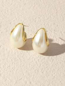 Clariva 1pair Exquisite Geometric Shape Faux Pearl Decor Earrings For Women, Luxurious And Elegant Accessory For Parties - White - View 5