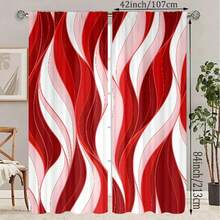 2 件抽象条纹窗帘，卧室装饰窗帘，客厅，家居装饰，房间装饰 - 紅色 - 查看 10