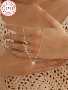 1 925 Silver Personalized Custom English Alphabet Name Love Birthstone Artificial Zirconia Pendant Necklace, Elegant And Romantic, Bohemian Style With Accessories, Suitable For Valentine's Day, Birthday, Anniversary, Graduation Ceremony, Christmas, As A High-End Gift For Couples And Mothers. Fashion, Autumn Fashion, Retro, Retro, Casual, Cute