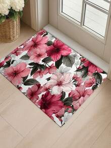 1PC Floral Pattern Floor Mat Plant Flower Design Rug Non-Slip For Bedroom Living Room Bathroom Home Decor Carpet Easy To Clean Wear-Resistant Door Mat - Pink - View 1
