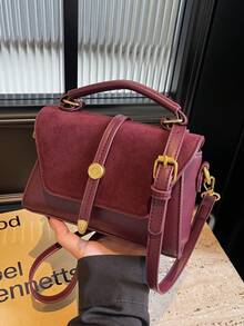 2025 New Suede & PU Leather Mini Square Shoulder Bag, Coffee Brown Vintage Crossbody Bag, Suitable For Daily Use, Dating, Gift, Shopping, Wallet, Young Women, College Students, Office Ladies, Business, Commuting, Outdoor Activities, Travel