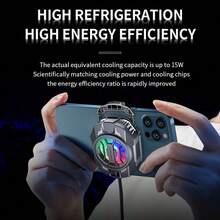 1 pieza Enfriador de teléfono semiconductor negro, material de ABS + aleación de aluminio, ajuste de 3 velocidades, enfriamiento rápido, iluminación RGB, compatible con iPhone, tabletas, etc.