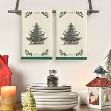2 piezas Elegantes Toallas de Cocina con Árbol de Navidad Verde, Decoración Navideña, Regalo de Navidad, Super Suaves y Absorbentes Paños de Cocina, Toallas de Té para Cocinar y Hornear, Trapos de Cocina, Toallas de Mano, Decoración de Cocina, Regalo para Vecinos, Regalo para Mamá, Regalo de Cumpleaños, Regalo de Inauguración de Casa para Amigos, Accesorios de Cocina, Decoración, Artículos Esenciales para el Hogar