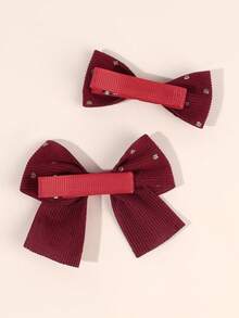 4pcs Red Fabric Bow Hair Clips For Girl, Pastel Colored Hair Bows Decor With Golden Polka Dot, Soft Daily Wear Hair Barrettes, Sweet Girls Hairpins, Teens Hair Accessories