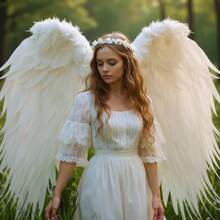 SEWLO Feather Angel Wings - Plump, Sturdy DIY Costume Wings For Halloween, Christmas, And Cosplay With Adjustable Straps - trắng - Xem 5