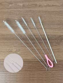 3pcs/5pcs Set Reusable Stainless Steel Cleaning Brush, Suitable For Cleaning Glass, Silicone, Metal Straws, Kitchen Supplies (Random Delivery)