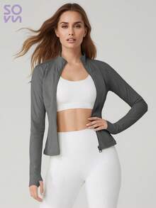 Soyun 女士运动夹克，适合户外活动、旅行、休闲穿着、聚会、办公和健身房等场合，春季款。 - 灰色 - 查看 7