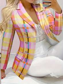 Plaid Print Double Breasted Blazer