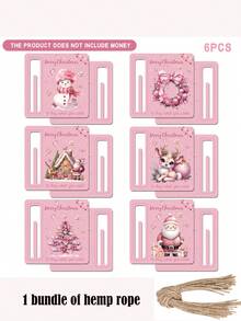 6 Stücke Weihnachts-Geldtasche Karte, rosa beidseitiges Muster Weihnachts-Geldtasche Dekoration, geeignet als Geschenkverpackung, Feiertags-Geldgeschenk Karte, für jedermann geeignet, witzige Weihnachts-Bargeld-Geschenkideen, Weihnachts-Hängedekoration