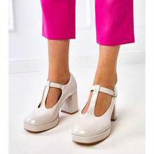 Beige Block Heel Shoes With Buckle Adaoha - Beige - View 3