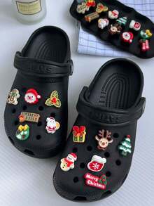 圣诞主题镂空木屐挂饰 - 圣诞老人、驯鹿和圣诞树装饰，镂空木屐配件，圣诞礼物 - 紅色聖誕套裝-12pcs - 查看 5