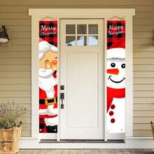 1set (2pcs) - Christmas Couplets, Snowman Old Man Pattern Door Curtain Banners, Christmas Holiday Room Door Decorations, Party Home Courtyard Outdoor Garden Decoration Paintings And Hanging Fabrics, Christmas Party Atmosphere Decoration Supplies