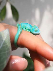 Anillo único y lindo de camaleón azul para mujer y niña, joyería de esmalte, anillo de animal de moda, joyería de fiesta, regalo creativo de cumpleaños y Navidad
