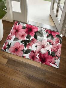 1PC Floral Pattern Floor Mat Plant Flower Design Rug Non-Slip For Bedroom Living Room Bathroom Home Decor Carpet Easy To Clean Wear-Resistant Door Mat - Pink - View 3