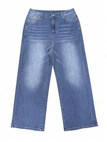 Quần jeans ống rộng dáng suông màu xanh dương cổ điển cỡ lớn, phong cách thường ngày đa năng, phù hợp cho mùa xuân/hè, kiểu dáng ống đứng, thích hợp cho kỳ nghỉ, lễ hội, phong cách denim và nhiều dịp khác nhau, lựa chọn lý tưởng cho những buổi đi chơi thường ngày. - Rửa tối - Xem 6