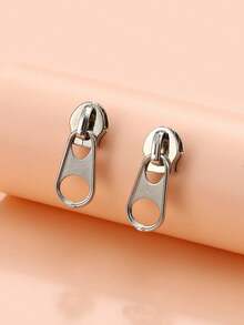 Zipper Decor Earrings - Silver - View 5