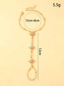 1pc Women Sparkling Star Rhinestone Finger Chain Bracelet, Suitable For Daily Wear, Party, Travel - Gold - View 3