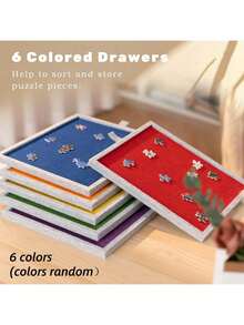 1 Set Puzzle Matte, hält bis zu 1000 Teile, geneigte Puzzle Platte mit 2-in-1 Ständer und Abdeckung, leichte Puzzle Platte mit 6 Schubladen, tragbarer Filz Puzzle Aufbewahrungstisch für Erwachsene